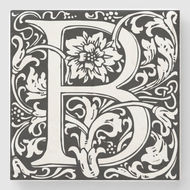 Letter B Medieval Monogram Art Nouveau Stone Coaster (Front)