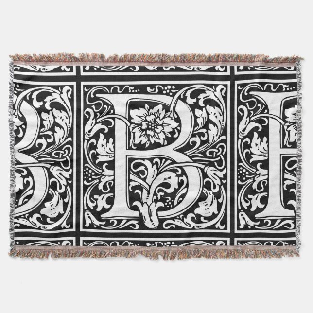 Letter B Medieval Monogram Art Nouveau Throw Blanket (Front)