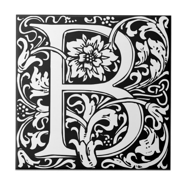 Letter B Medieval Monogram Art Nouveau Tile (Front)