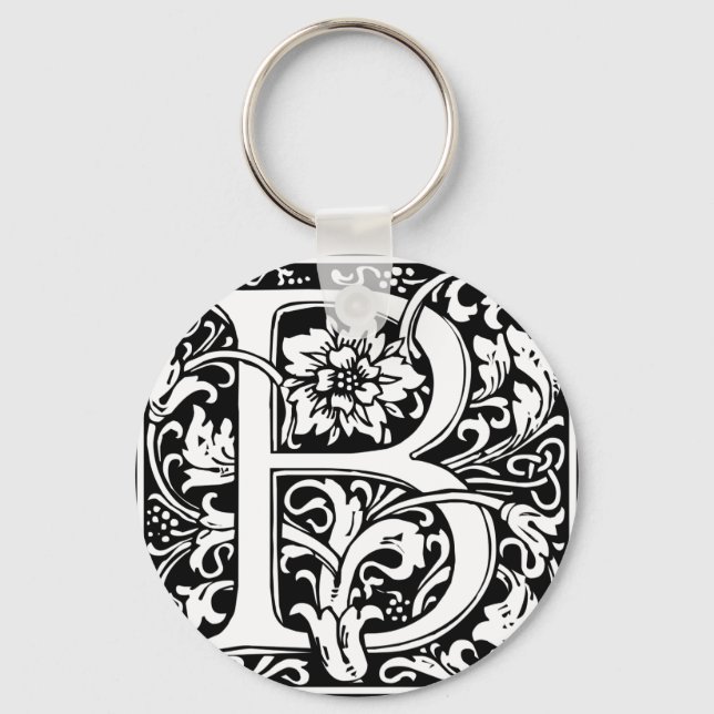 Letter B Medieval Monogram Vintage Initial Keychain (Front)