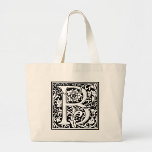 Letter B Medieval Monogram Vintage Initial Large Tote Bag