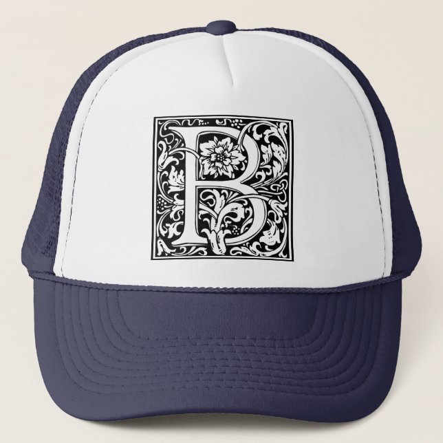 Letter B Medieval Monogram Vintage Initial Trucker Hat (Front)