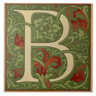 Letter B Mid-Century Alphabet Art Nouveau Tile