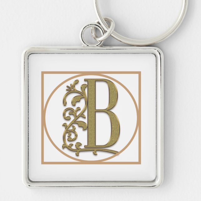 LETTER B MONOGRAM Beautiful Wedding New Home Gift Keychain (Front)