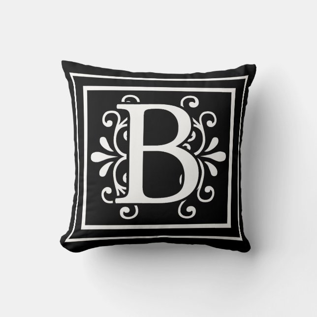 Letter B Monogram Black Throw Pillow (Front)