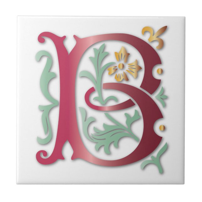 Letter B Monogram Fleur de lis Tile (Front)