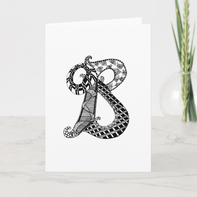 Letter B Monogram in Black and White Note Card (Front)