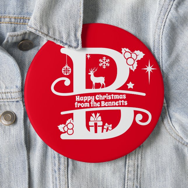 Letter B Monogram Initial Family Name Greeting   6 Inch Round Button (In Situ)