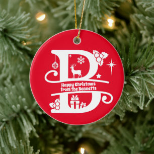 Letter B Monogram Initial Family Name Greeting Ceramic Ornament