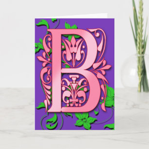 Letter B Monogram Initial on Pink Purple Cards