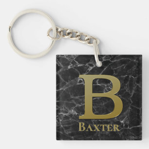Letter B monogram on black marble Keychain