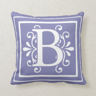 Letter B Monogram Periwinkle Purple Throw Pillow
