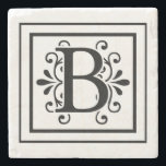 Letter B Monogram Stone Coasters<br><div class="desc">monogram, initial, elegant, black, white, square, border, letter b</div>