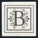 Letter B Monogram Stone Coasters<br><div class="desc">monogram, initial, elegant, black, white, square, border, letter b</div>