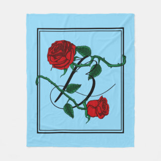 Letter B Monogram with Red Roses Baby Blue Fleece Blanket