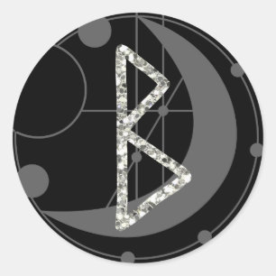 Letter B Rune Runic Monogram Geometric Moon Black Classic Round Sticker