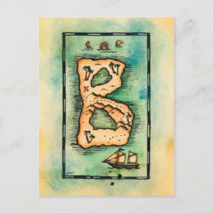 Letter B Treasure Map Postcard
