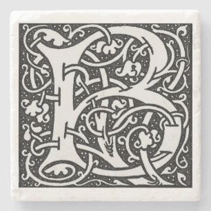 Letter 'B' William Morris Design Square Stone Coaster