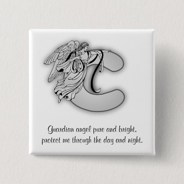 Letter C angel monogram alphabet 2 Inch Square Button (Front)