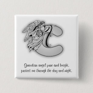 Letter C angel monogram alphabet 2 Inch Square Button