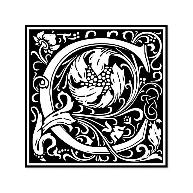 Letter C art nouveau black and white Tile Self-inking Stamp (Design)