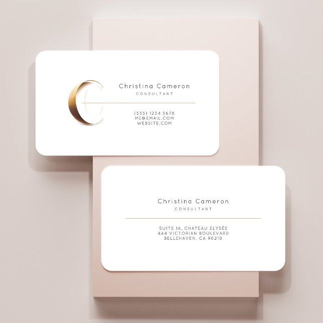 Letter C Calligraphy Gold/Black Gradient Monogram Business Card (Creator Uploaded)