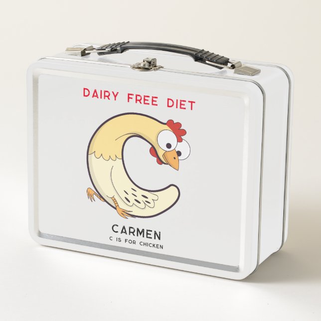 Letter C Chicken Name Allergies Back To School Metal Lunch Box (Front)
