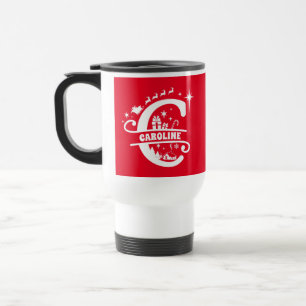 Letter C Christmas Monogram Initial Name Red Travel Mug