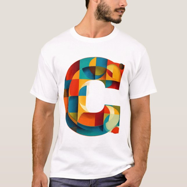 Letter C – Color-Block Rounded Geometric Monogram  T-Shirt (Front)
