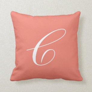 Letter C Coral Monogram Pillow