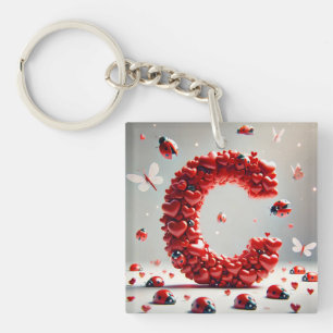 Letter C Creative Heart Cluster Keychain