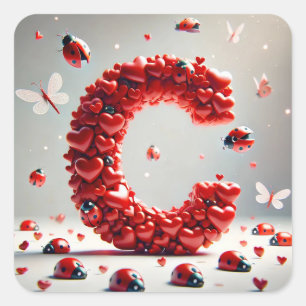 Letter C Creative Heart Cluster Square Sticker