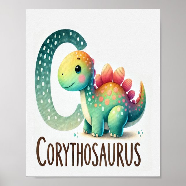 Letter C, Dinosaur Alphabet Watercolor Poster (Front)