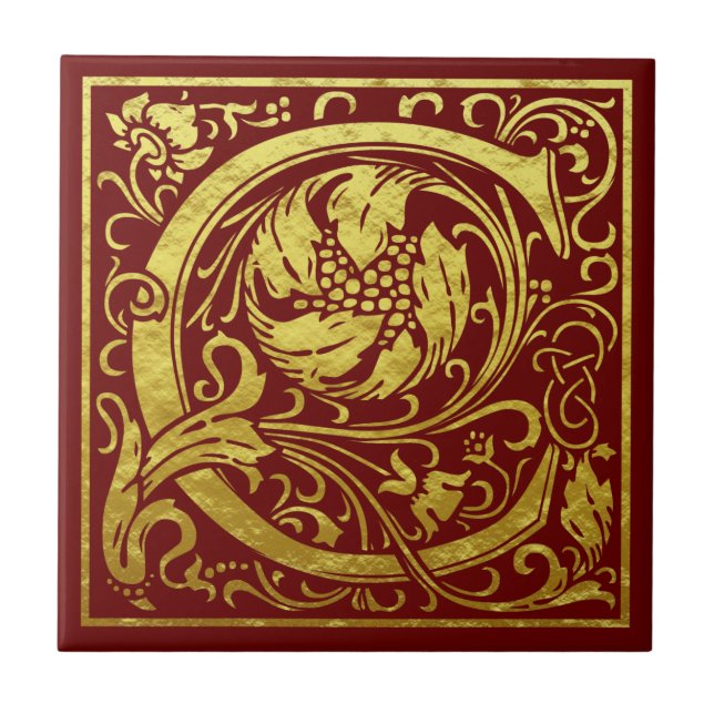 Letter C First Letter Faux Gold Red Tile (Front)