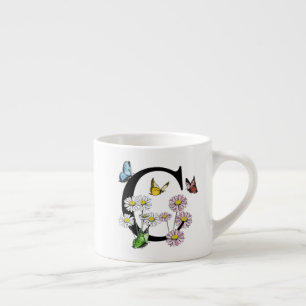 Letter C Floral Butterfly Monogram Initial Espresso Cup
