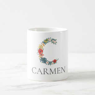 Letter C Floral Garden Monogram Personalize Coffee Mug