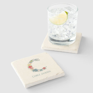 Letter C Floral Garden Monogram Personalize Stone Coaster