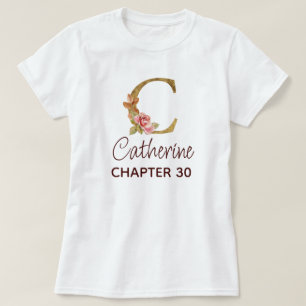 Letter C Gold Monogram Blush Pink Roses Birthday T-Shirt
