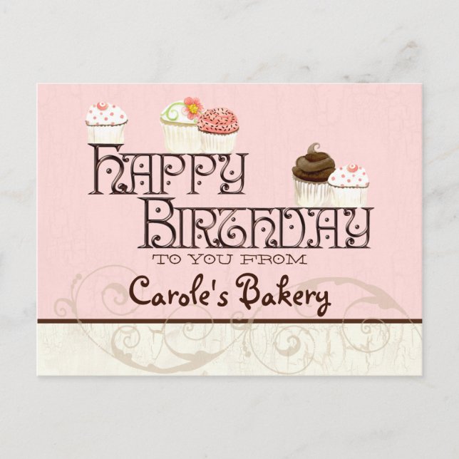 Letter C Happy Birthday Cupcake Business Postcard (Front)