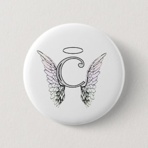 Letter C Initial Monogram with Angel Wings & Halo 2 Inch Round Button