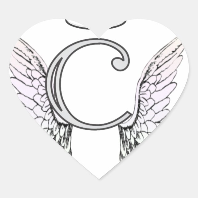 Letter C Initial Monogram with Angel Wings & Halo Heart Sticker (Front)
