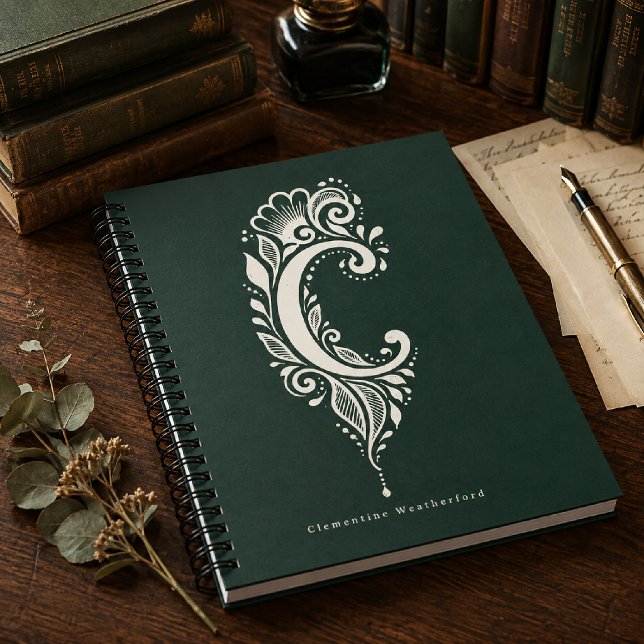 Letter C Linocut Botanical Monogram Notebook (Creator Uploaded)