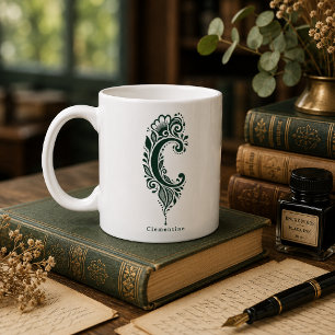 Letter C Linocut Botanical Personalized Mug
