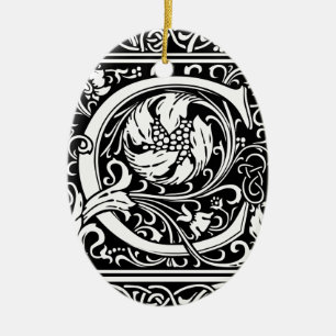 Letter C Medieval Monogram Art Nouveau Ceramic Ornament