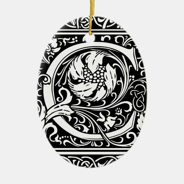 Letter C Medieval Monogram Art Nouveau Ceramic Ornament (Front)