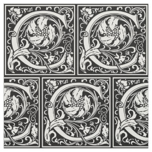 Letter C Medieval Monogram Art Nouveau Fabric