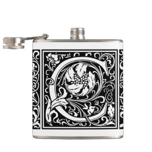 Letter C Medieval Monogram Art Nouveau Hip Flask