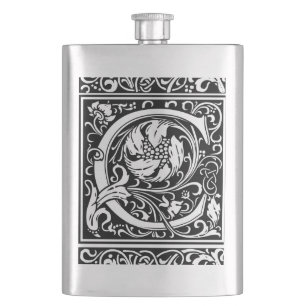 Letter C Medieval Monogram Art Nouveau Hip Flask