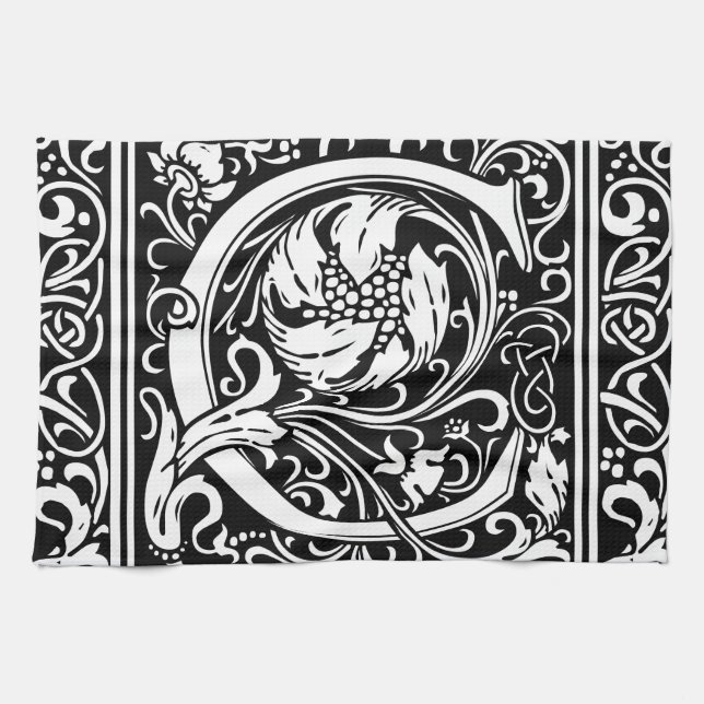 Letter C Medieval Monogram Art Nouveau Kitchen Towel (Horizontal)