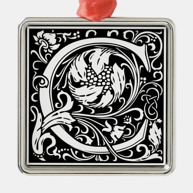 Letter C Medieval Monogram Art Nouveau Metal Ornament (Front)